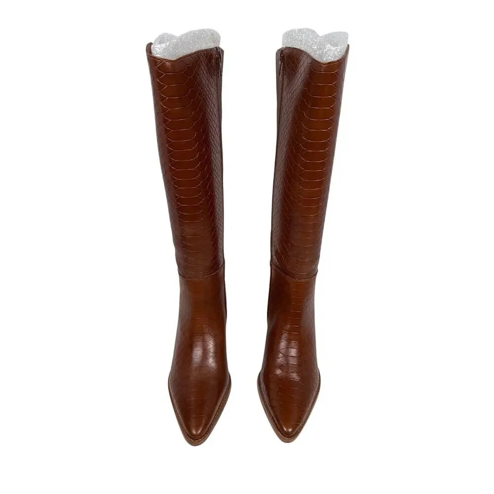 Matisse‎ Bruna Tall Boots Womens 7.5 M Leather Tobacco Crocodile Texture Zipper